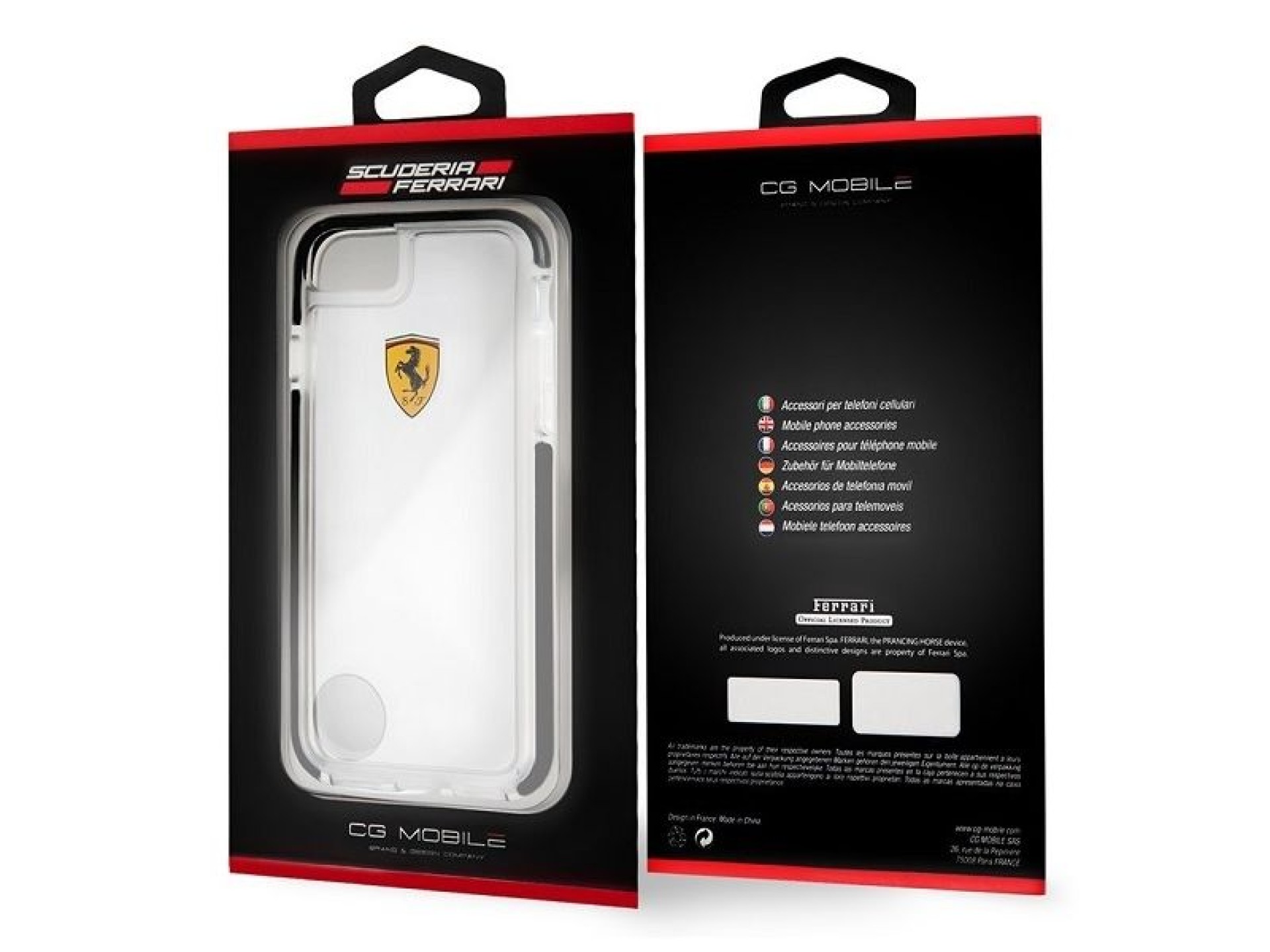 Funda rígida Ferrari FEGLHCP7BK para iPhone 7/8 SE 2020/SE 2022, resistente a golpes, transparente,