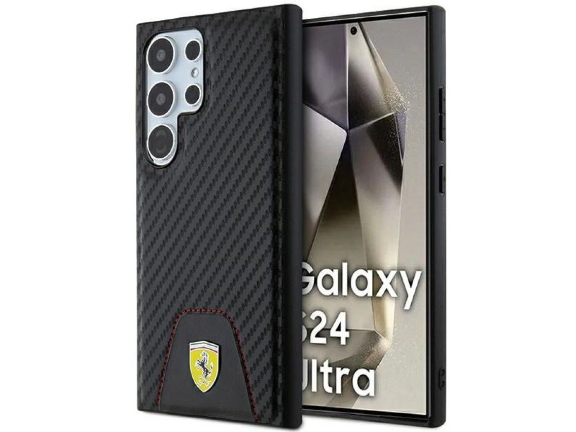 Ferrari Carbon Stitched Bottom case for Samsung Galaxy S24 Ultra - black