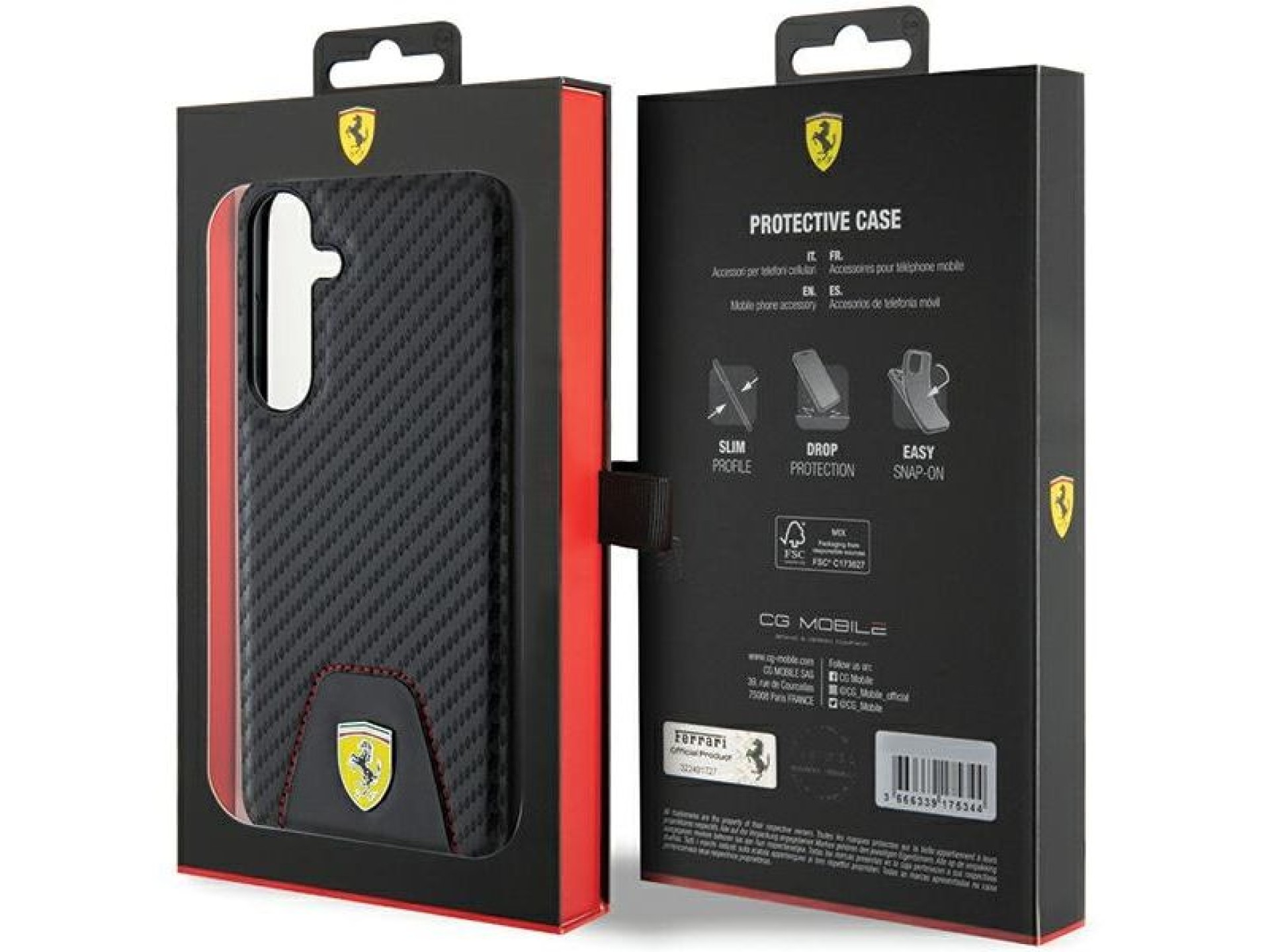 Capa inferior com costura em fibra de carbono Ferrari para Samsung Galaxy S24+ - preta