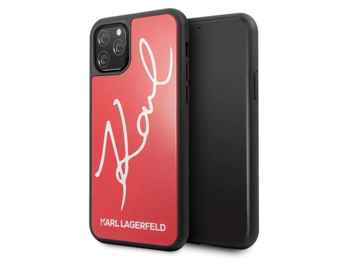 Capa com glitter exclusiva de Karl Lagerfeld para iPhone 11 Pro - Vermelha