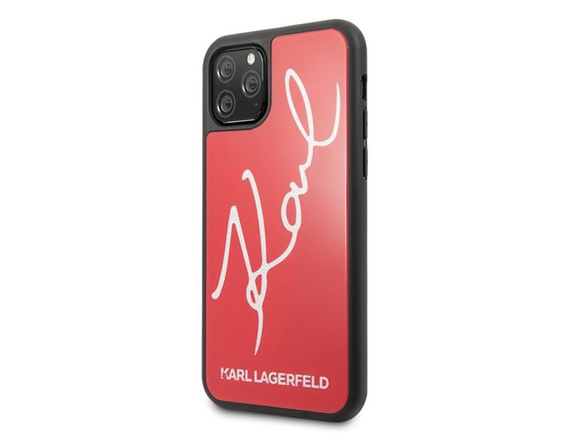 Capa com glitter exclusiva de Karl Lagerfeld para iPhone 11 Pro Max - Vermelha