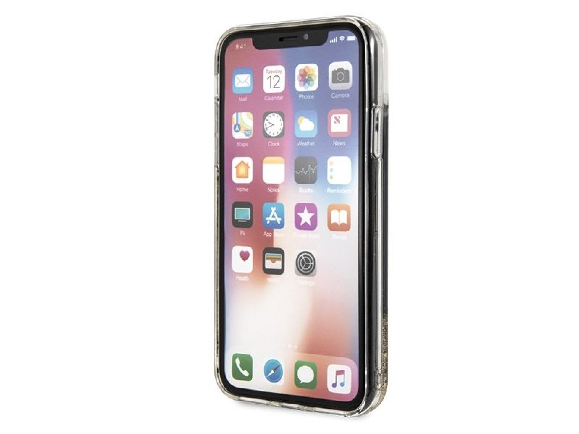 Funda para iPhone X/Xs con logo Karl de Karl Lagerfeld y purpurina - Negra