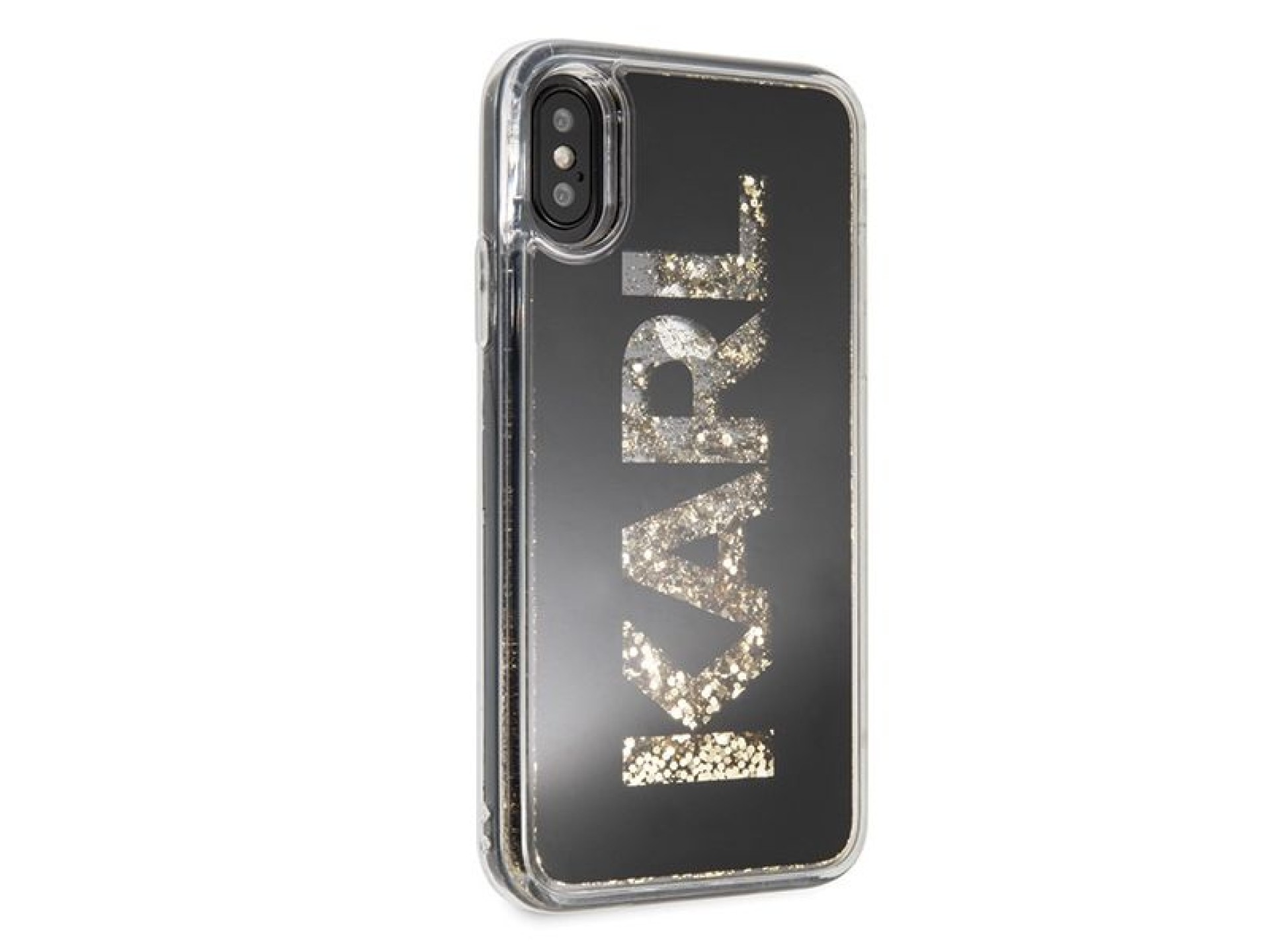 Funda para iPhone X/Xs con logo Karl de Karl Lagerfeld y purpurina - Negra