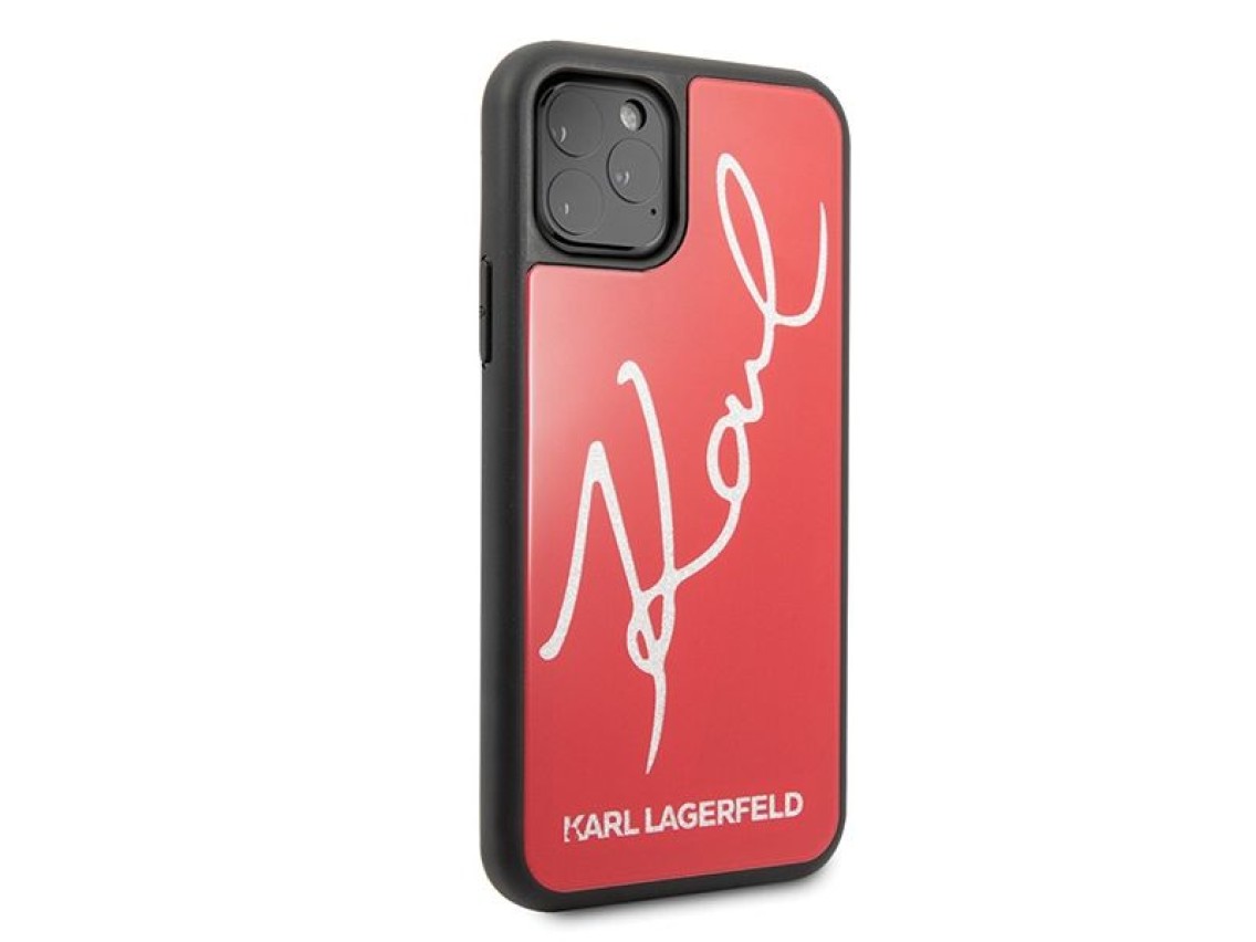 Capa com glitter exclusiva de Karl Lagerfeld para iPhone 11 Pro Max - Vermelha