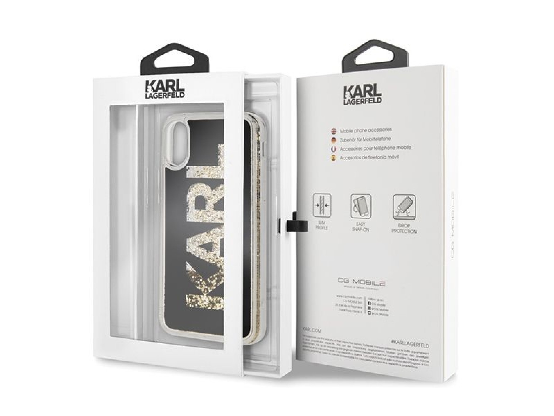 Funda para iPhone X/Xs con logo Karl de Karl Lagerfeld y purpurina - Negra