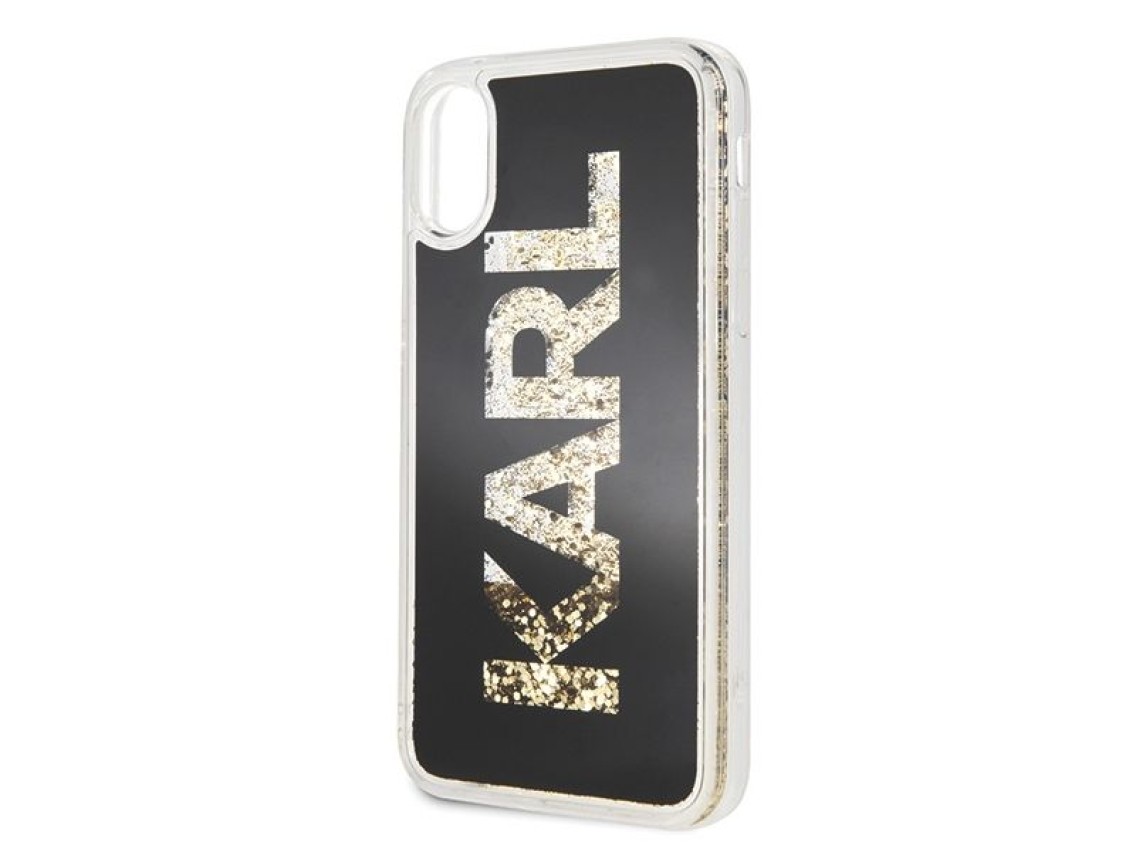 Funda para iPhone X/Xs con logo Karl de Karl Lagerfeld y purpurina - Negra