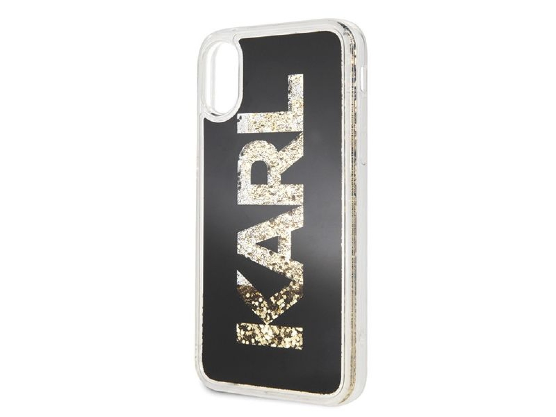 Funda para iPhone X/Xs con logo Karl de Karl Lagerfeld y purpurina - Negra
