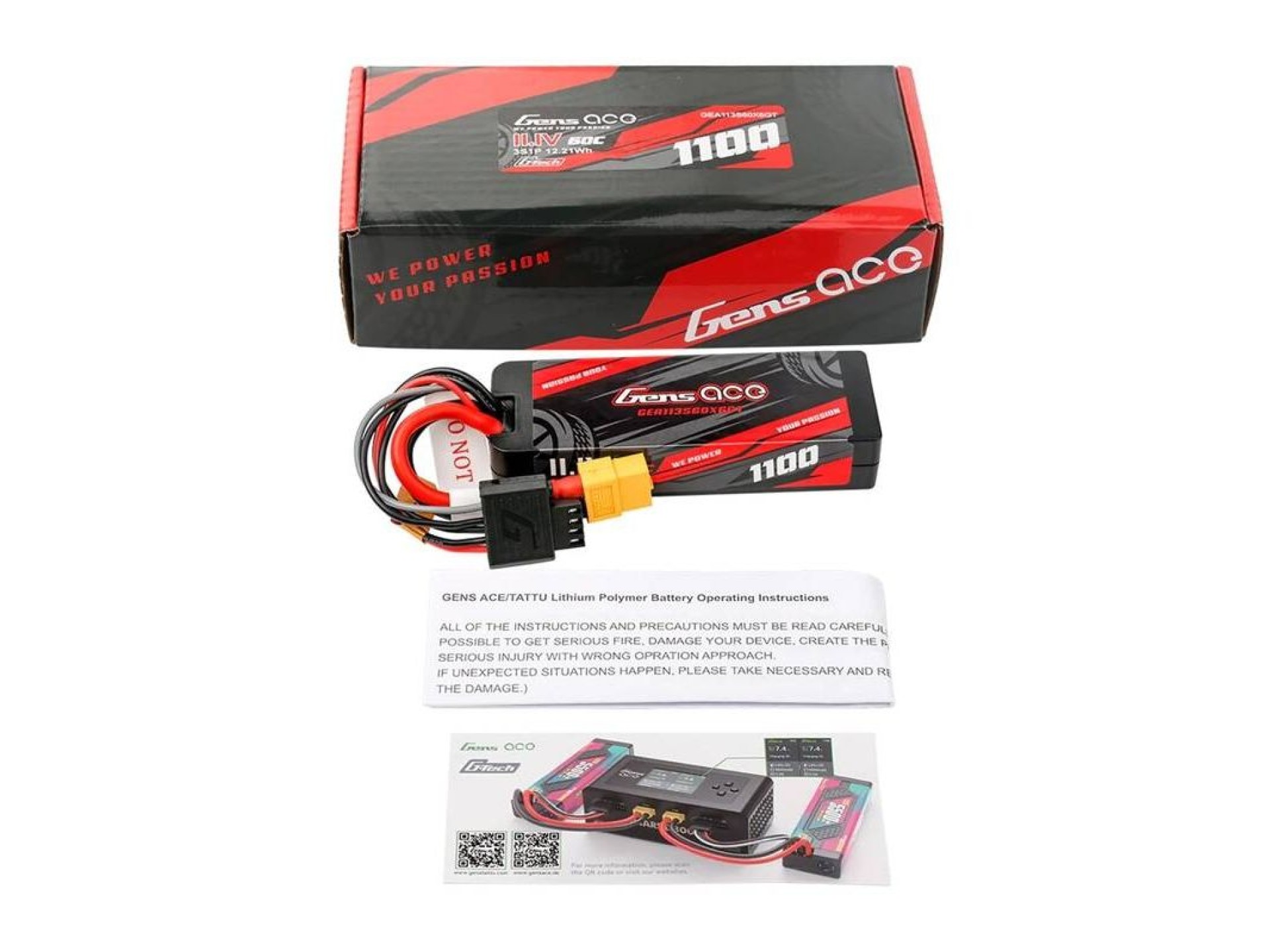 Lipo Gens ace G-Tech 1100mAh 11.1V 3S1P 60C GRP-76 Hardcase Battery with XT60 Plug