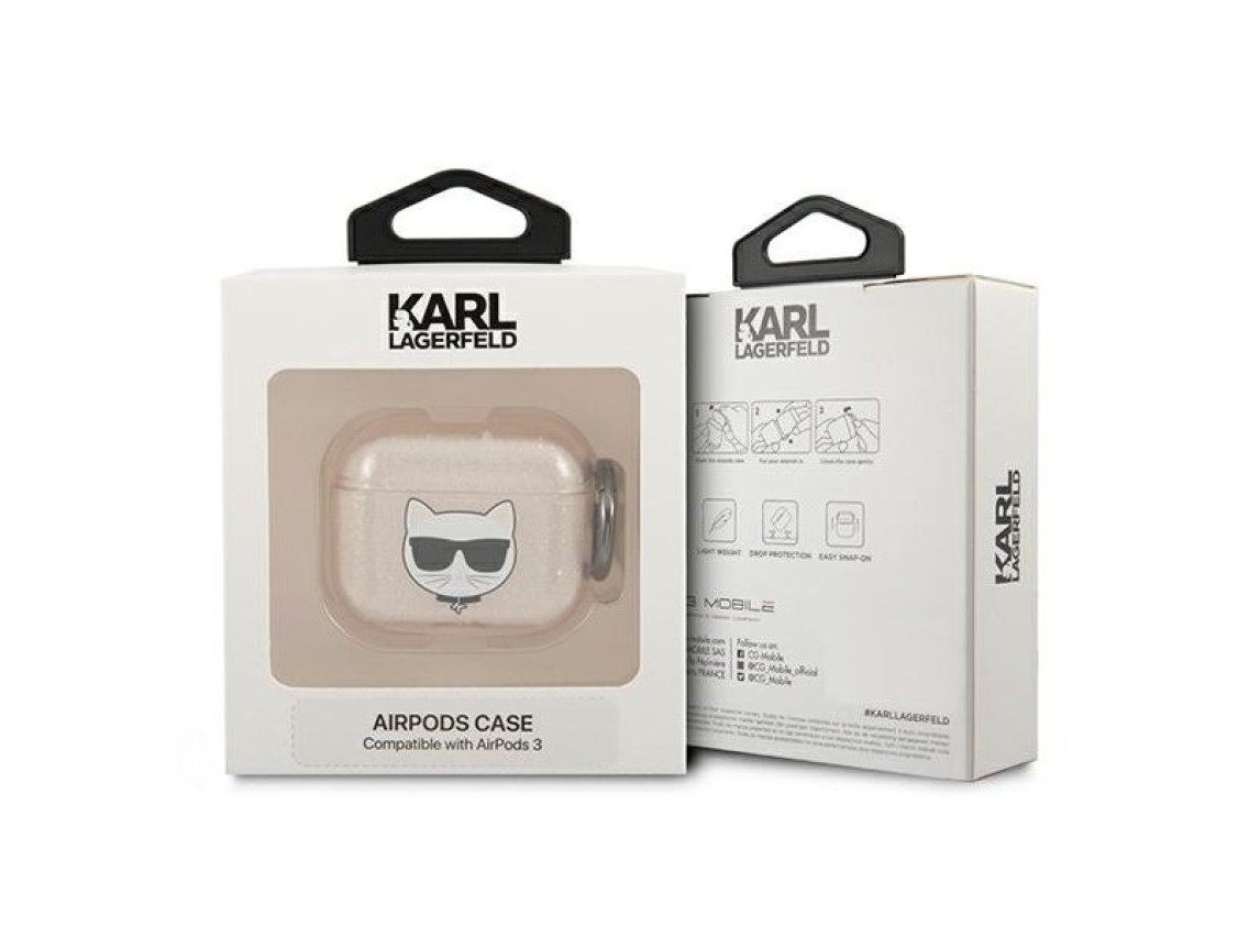 Capa Karl Lagerfeld Glitter Choupette para AirPods 3 - Dourada
