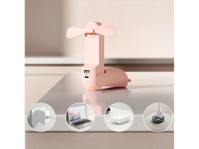 Ventilador port�til Jisulife Life8 Plus con USB, funci�n de bater�a externa de 4500 mAh y linterna -
