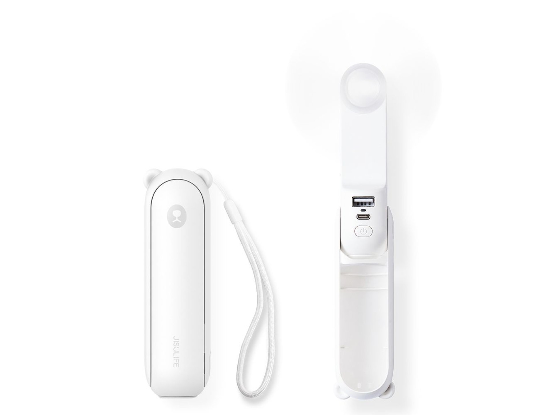 Ventilador portátil Jisulife Life8 Mini com USB, bateria externa de 2000mAh e lanterna - Branco