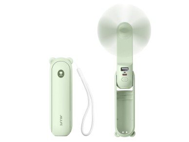 Ventilador port�til Jisulife Life8 Mini com USB, bateria externa de 2000mAh e lanterna - Verde