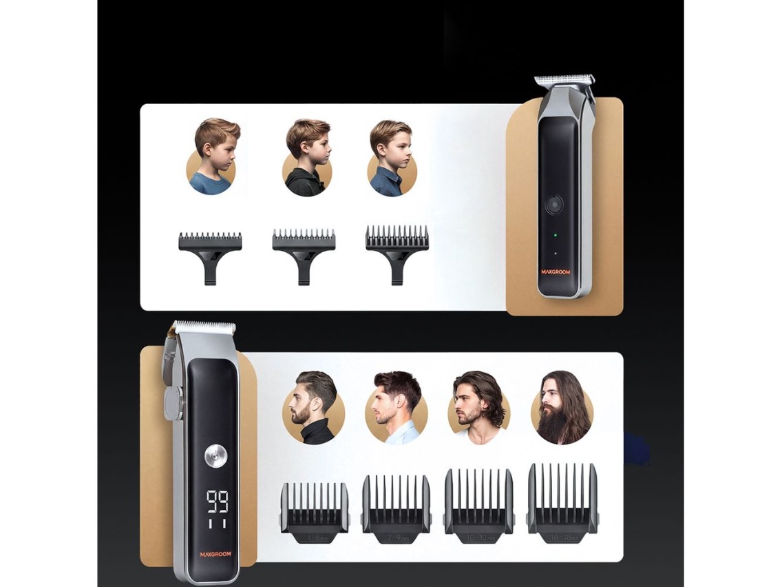 Máquina de cortar cabelo MAXGROOM M608 com aparador - Preta