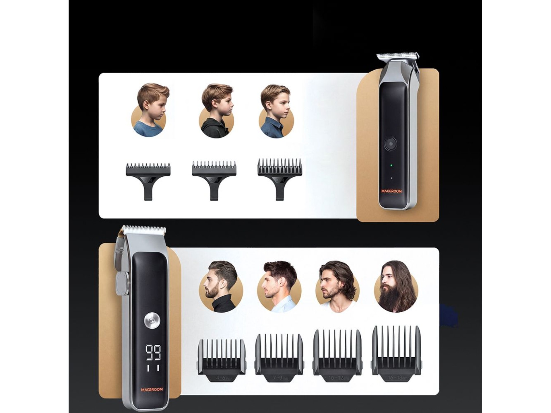Máquina de cortar cabelo MAXGROOM M608 com aparador - Preta