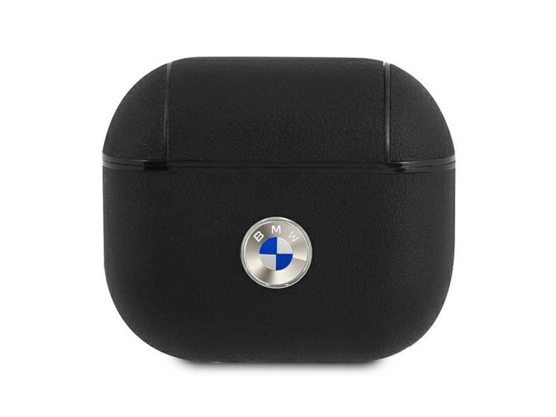 Capa para AirPods 3 em couro genuíno BMW com logotipo prateado - Preta