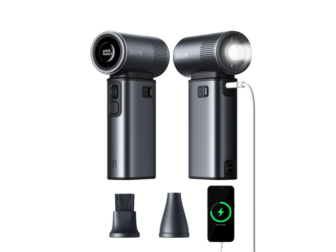 Ventilador portátil Jisulife Ultra2 de 9000 mAh, 5 en 1, mini ventilador USB - Gris oscuro