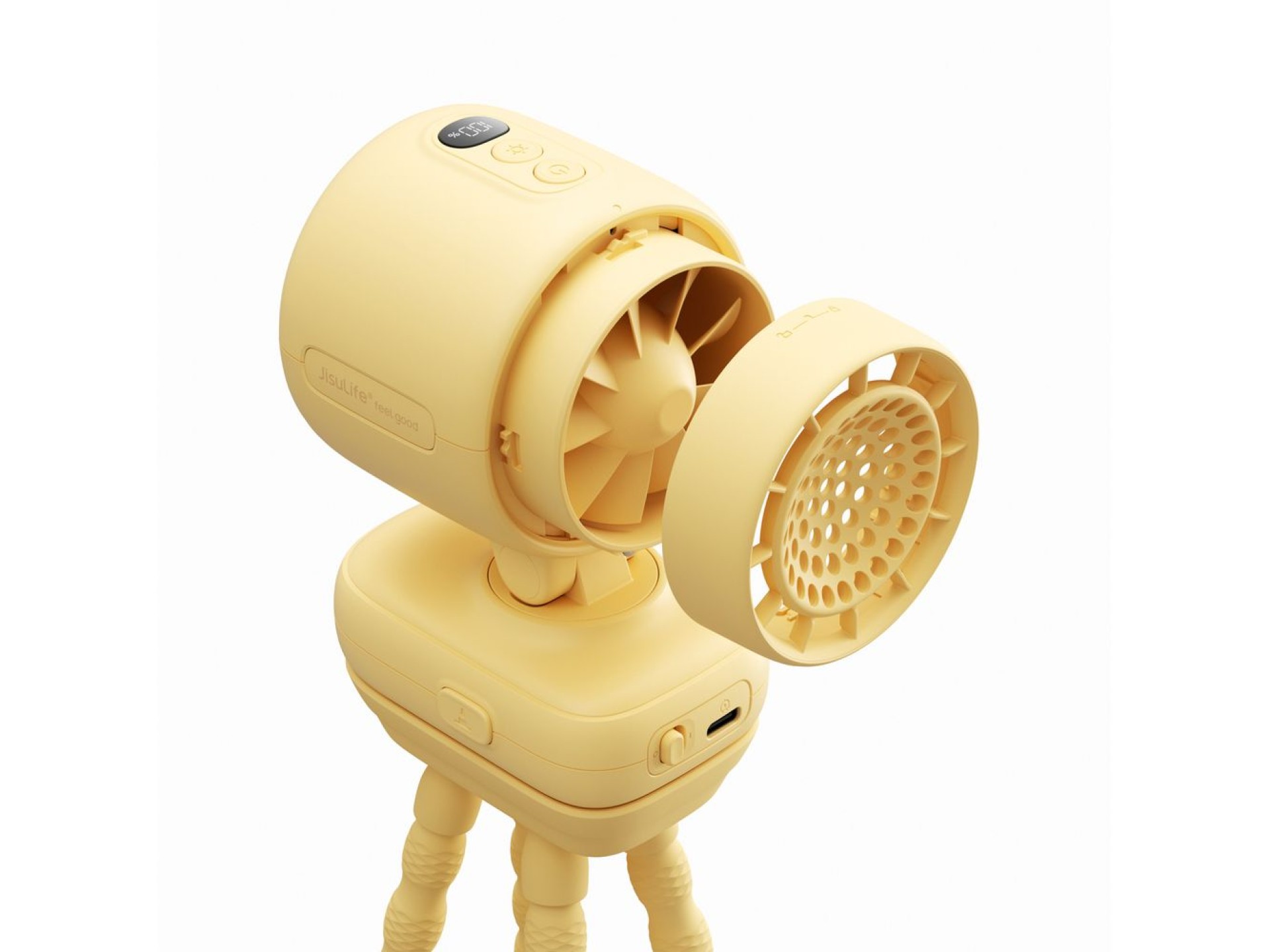 Mini ventilador Jisulife para carrinho de bebê, 5000mAh, com tripé flexível - Amarelo