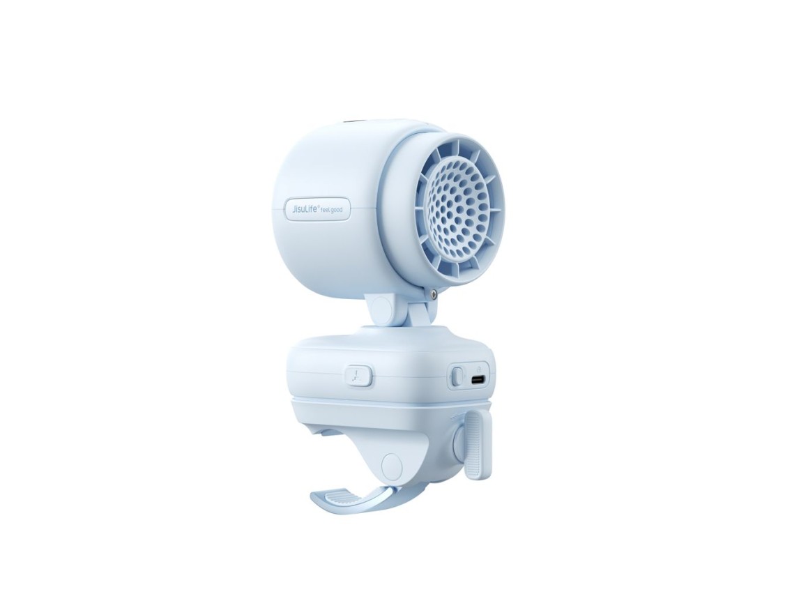 Mini ventilador Jisulife para carrinho de bebê, 5000mAh, com clipe de metal - Azul