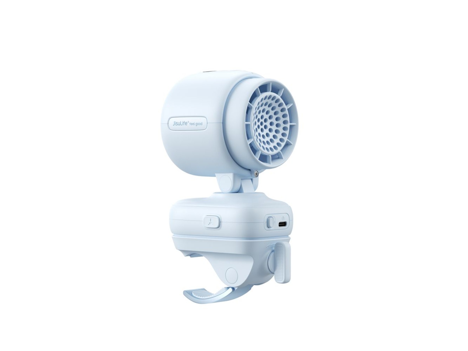 Mini ventilador Jisulife para carrinho de bebê, 5000mAh, com clipe de metal - Azul