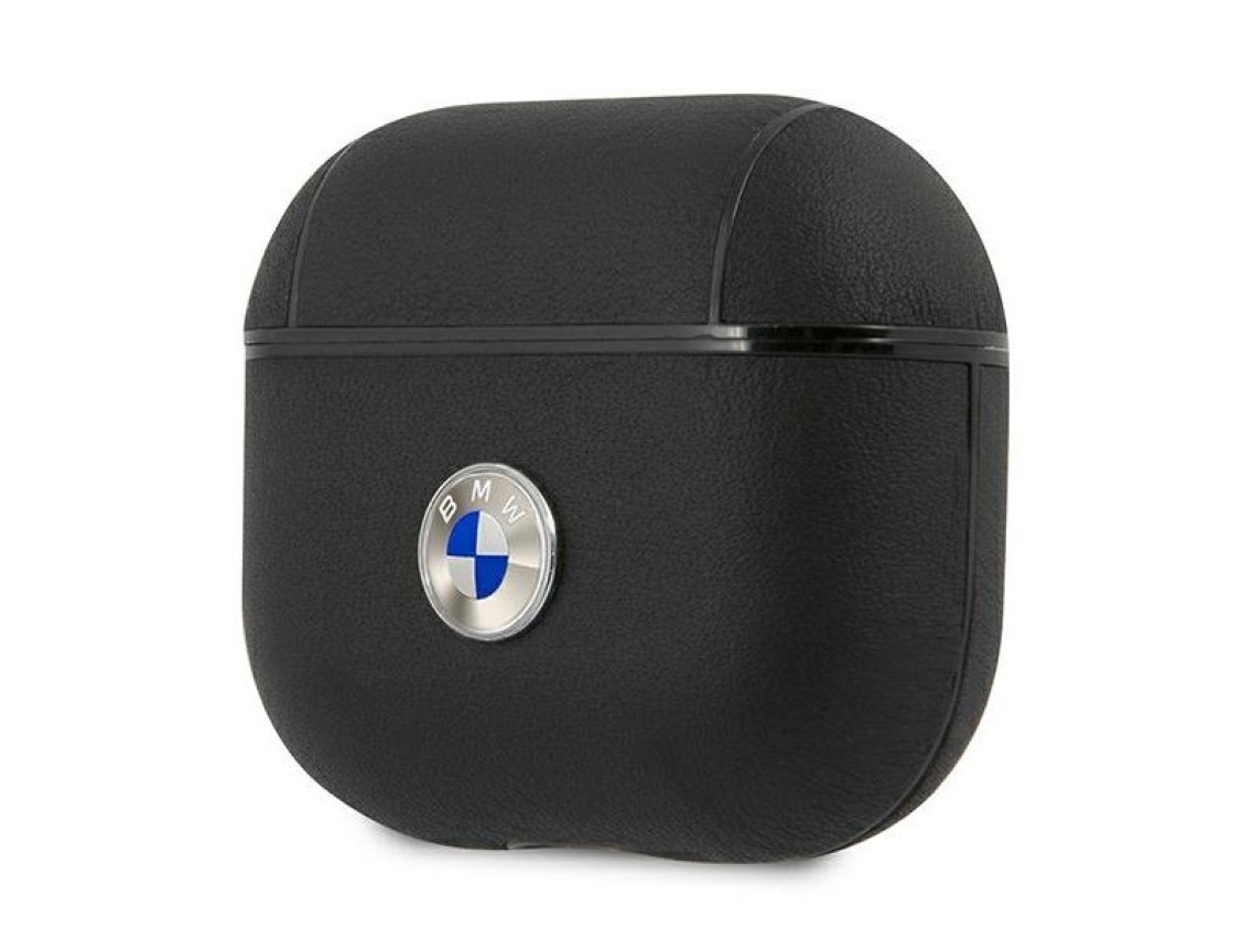 Capa para AirPods 3 em couro genuíno BMW com logotipo prateado - Preta