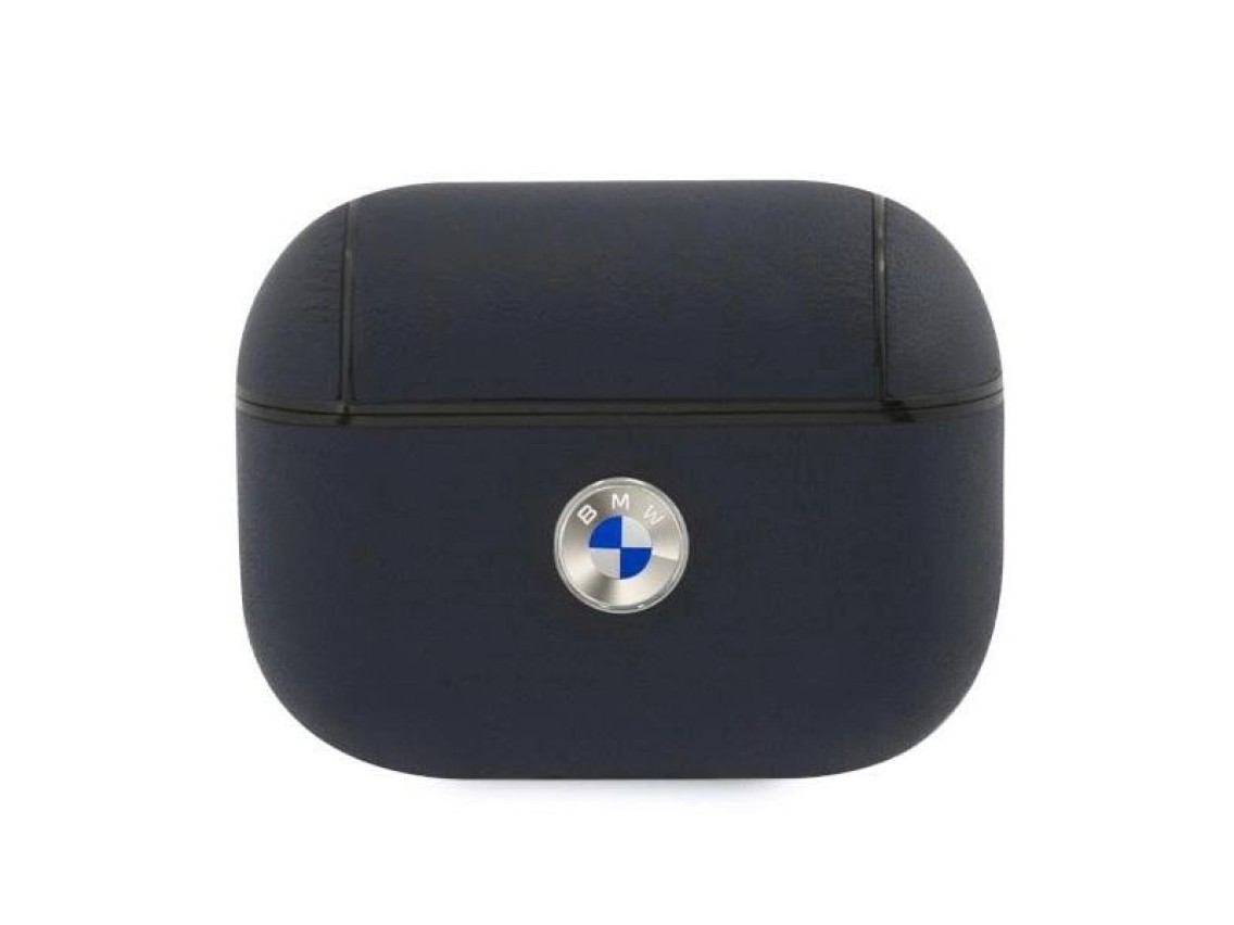 Capa para AirPods Pro em couro genuíno BMW com logotipo prateado - Azul Marinho