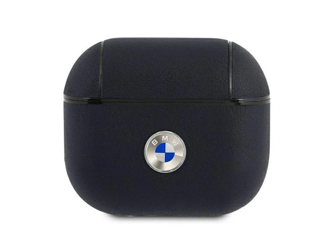 Funda de piel auténtica BMW con logo plateado para AirPods 3 - Azul marino