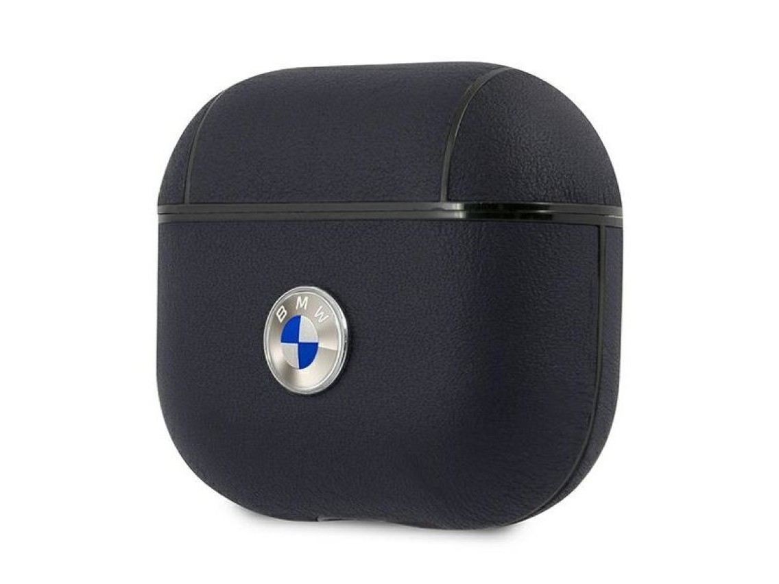 Funda de piel auténtica BMW con logo plateado para AirPods 3 - Azul marino