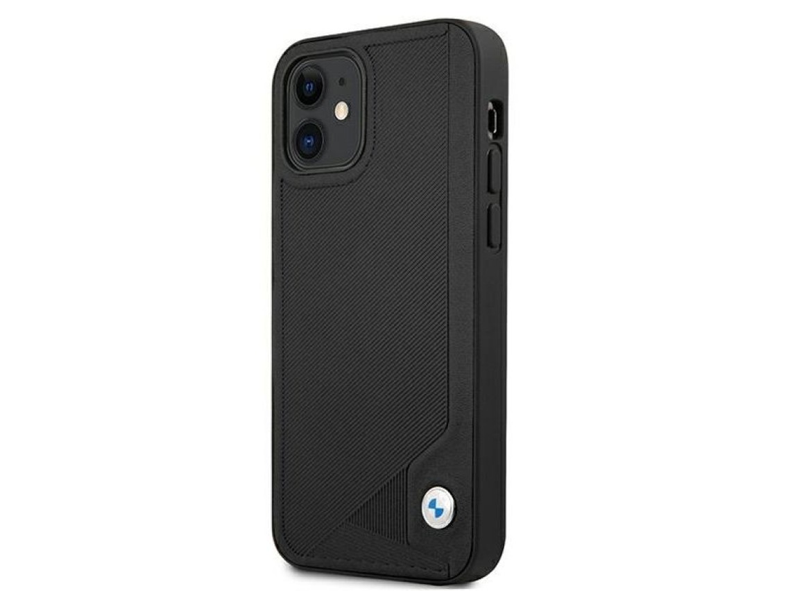 Capa BMW em couro com relevo para iPhone 12 mini - preta