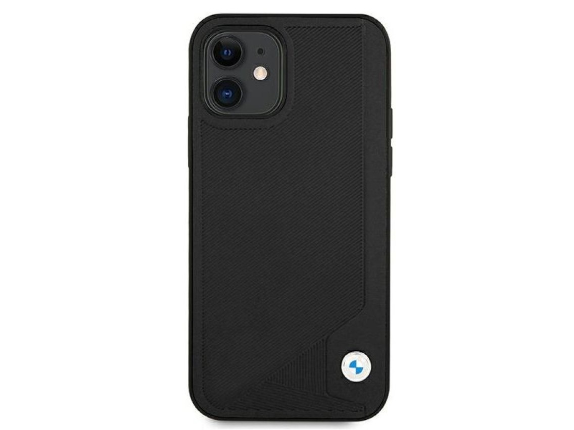 Capa BMW em couro com relevo para iPhone 12 mini - preta