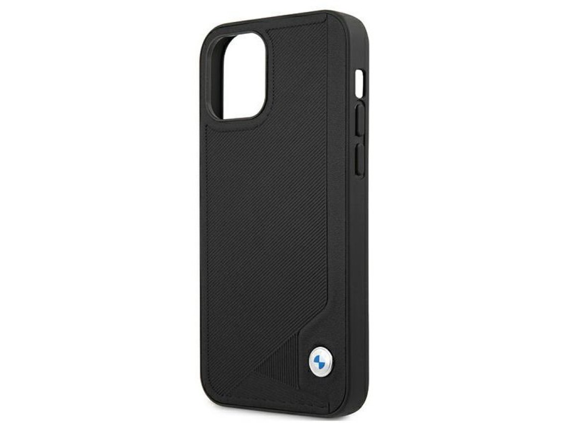 Capa BMW em couro com relevo para iPhone 12 mini - preta