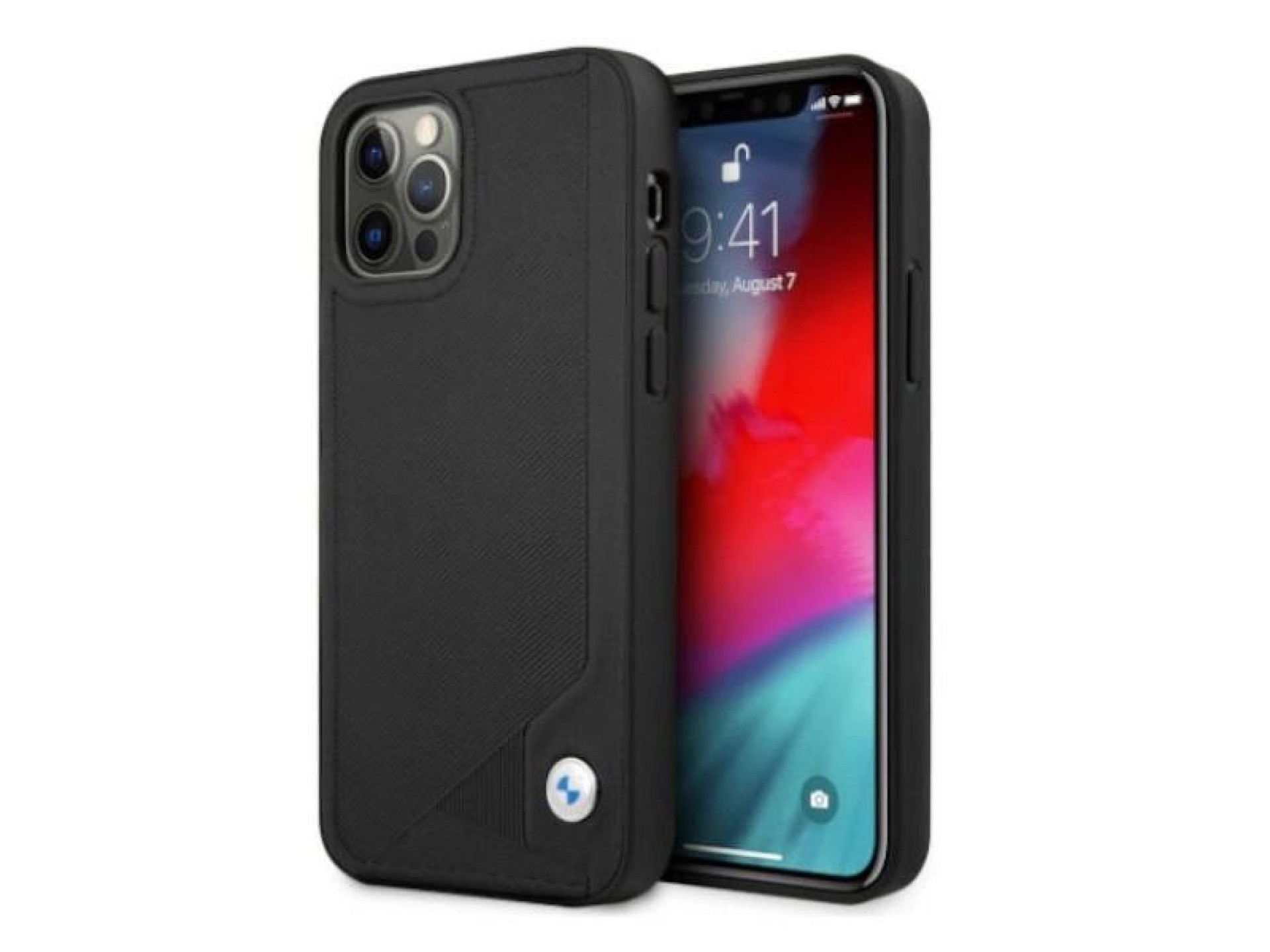 Capa de couro BMW com relevo para iPhone 12 / iPhone 12 Pro - Preta