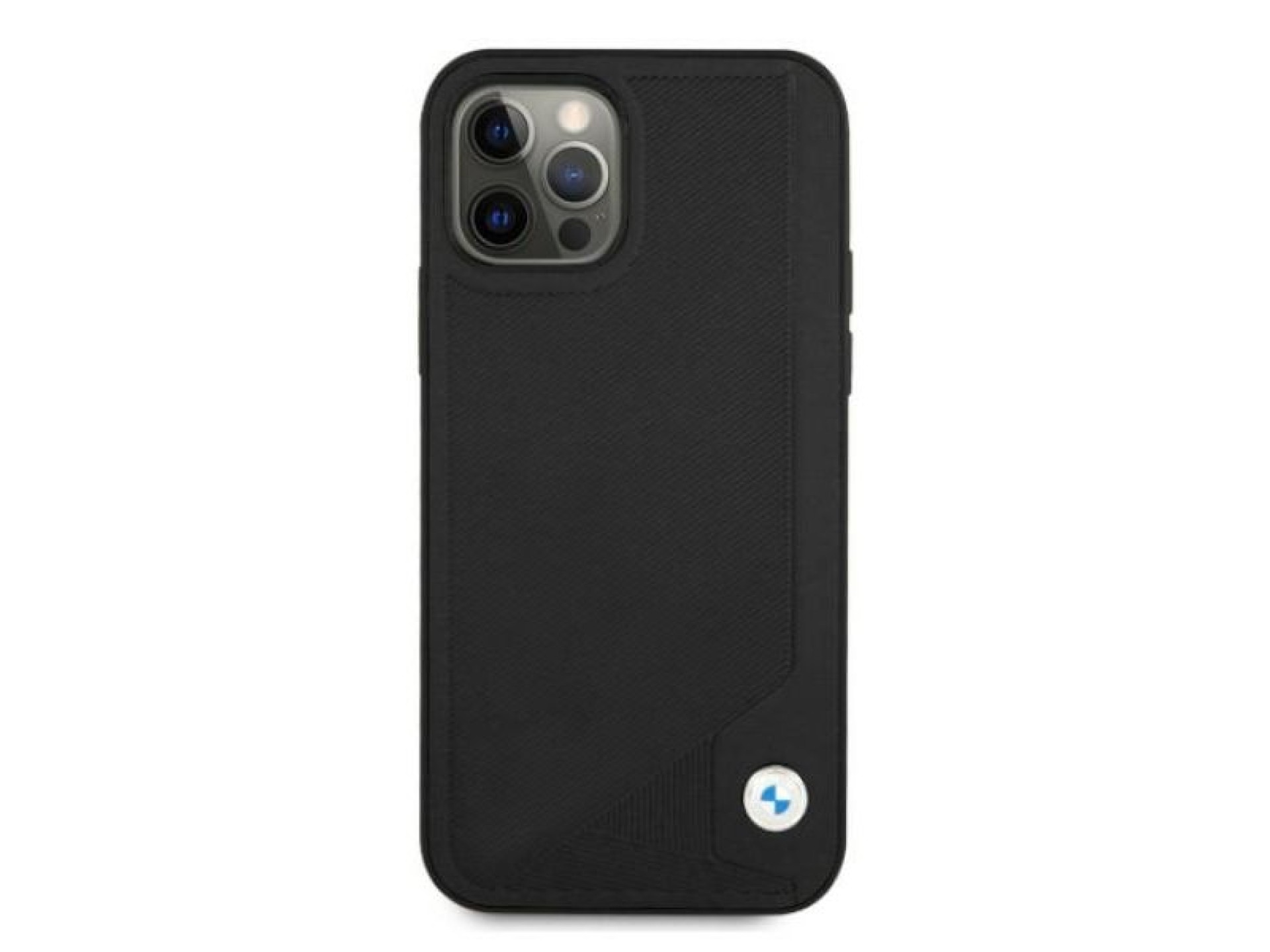 Capa de couro BMW com relevo para iPhone 12 / iPhone 12 Pro - Preta