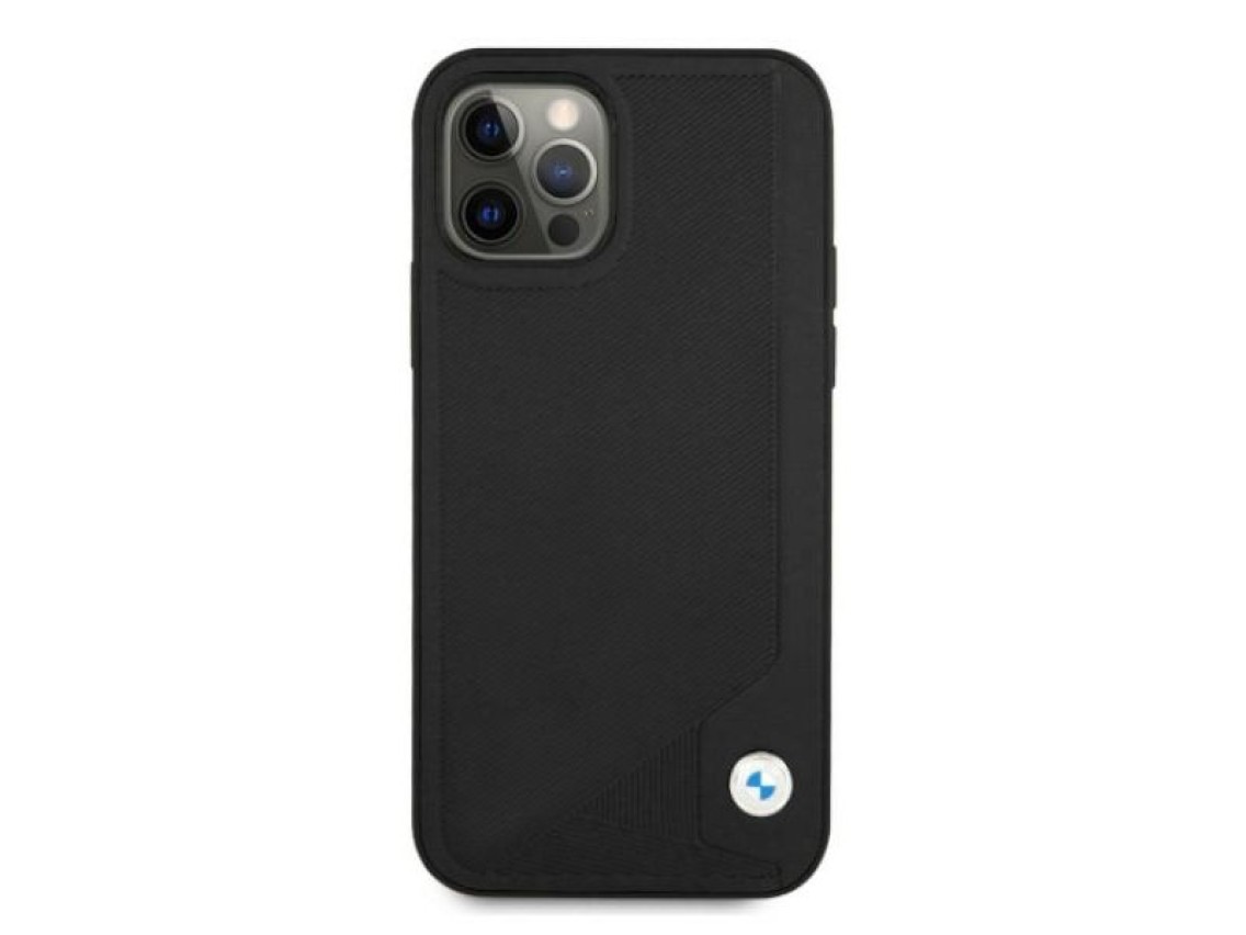 Capa de couro BMW com relevo para iPhone 12 / iPhone 12 Pro - Preta