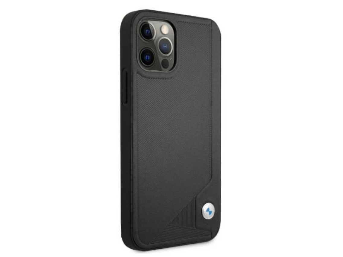 Capa de couro BMW com relevo para iPhone 12 / iPhone 12 Pro - Preta