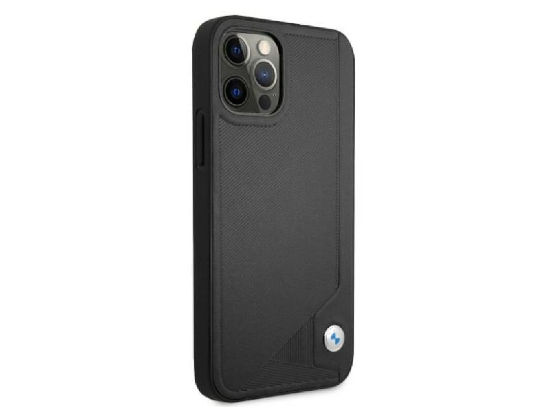 Capa de couro BMW com relevo para iPhone 12 / iPhone 12 Pro - Preta