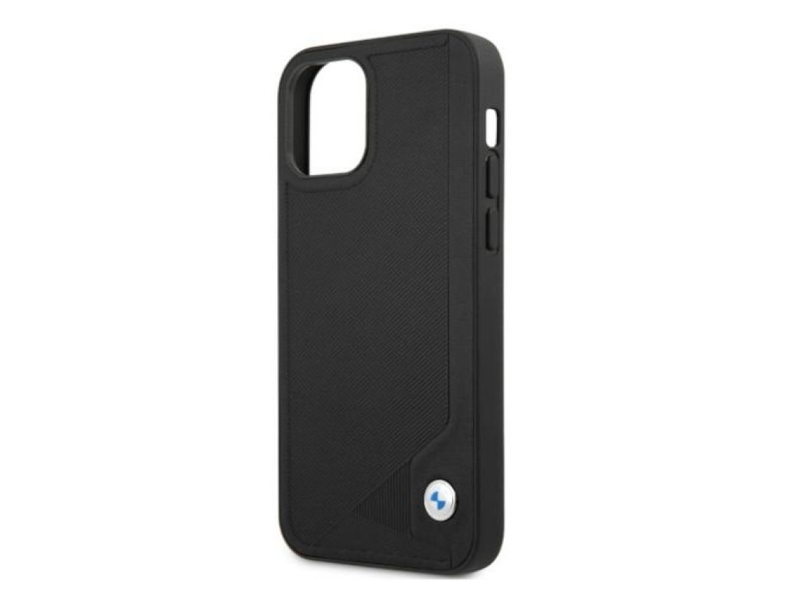 Capa de couro BMW com relevo para iPhone 12 / iPhone 12 Pro - Preta