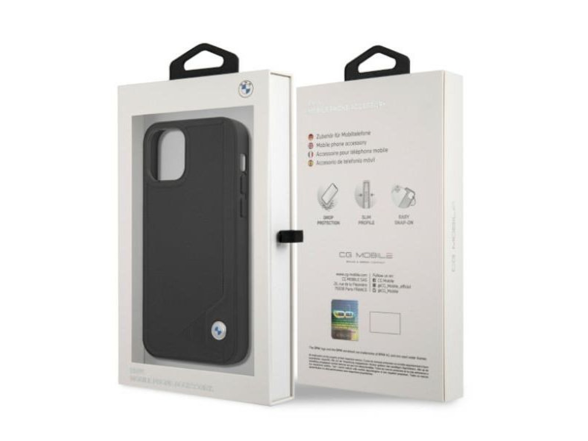 Capa de couro BMW com relevo para iPhone 12 / iPhone 12 Pro - Preta