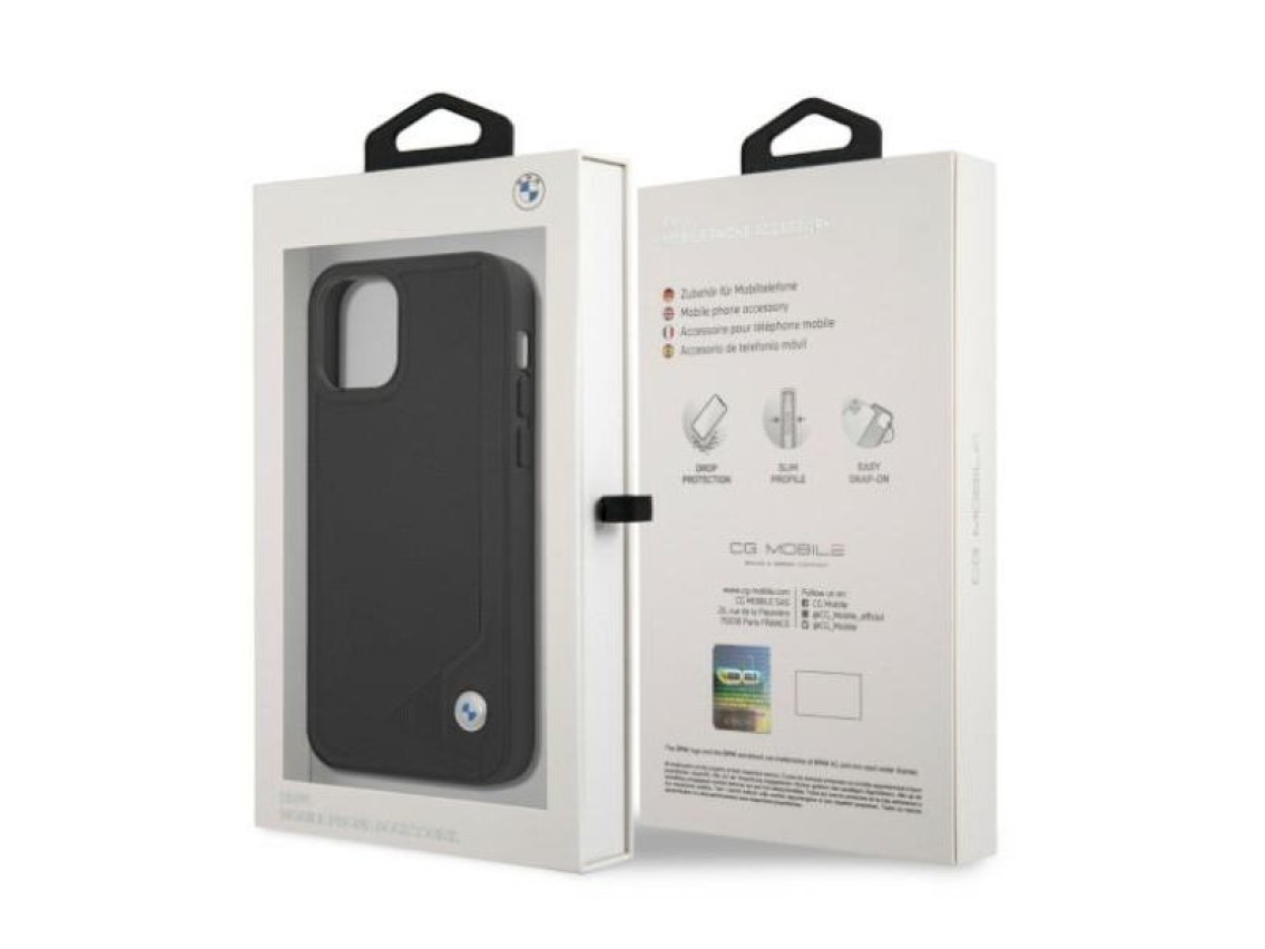Capa de couro BMW com relevo para iPhone 12 / iPhone 12 Pro - Preta