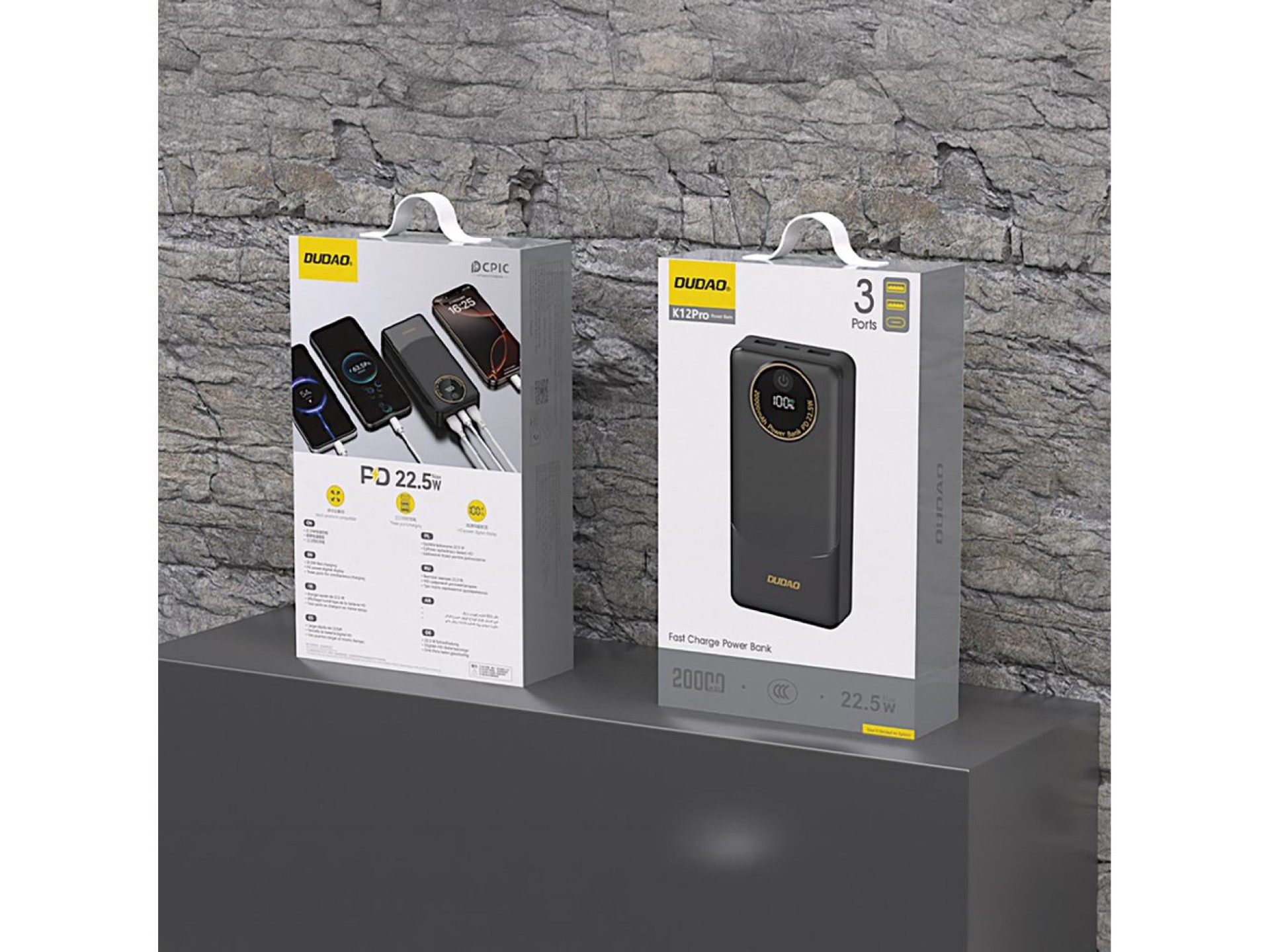 Batería externa Dudao K12Pro de 22,5 W PD, 20000 mAh, USB-A y USB-C - Negra
