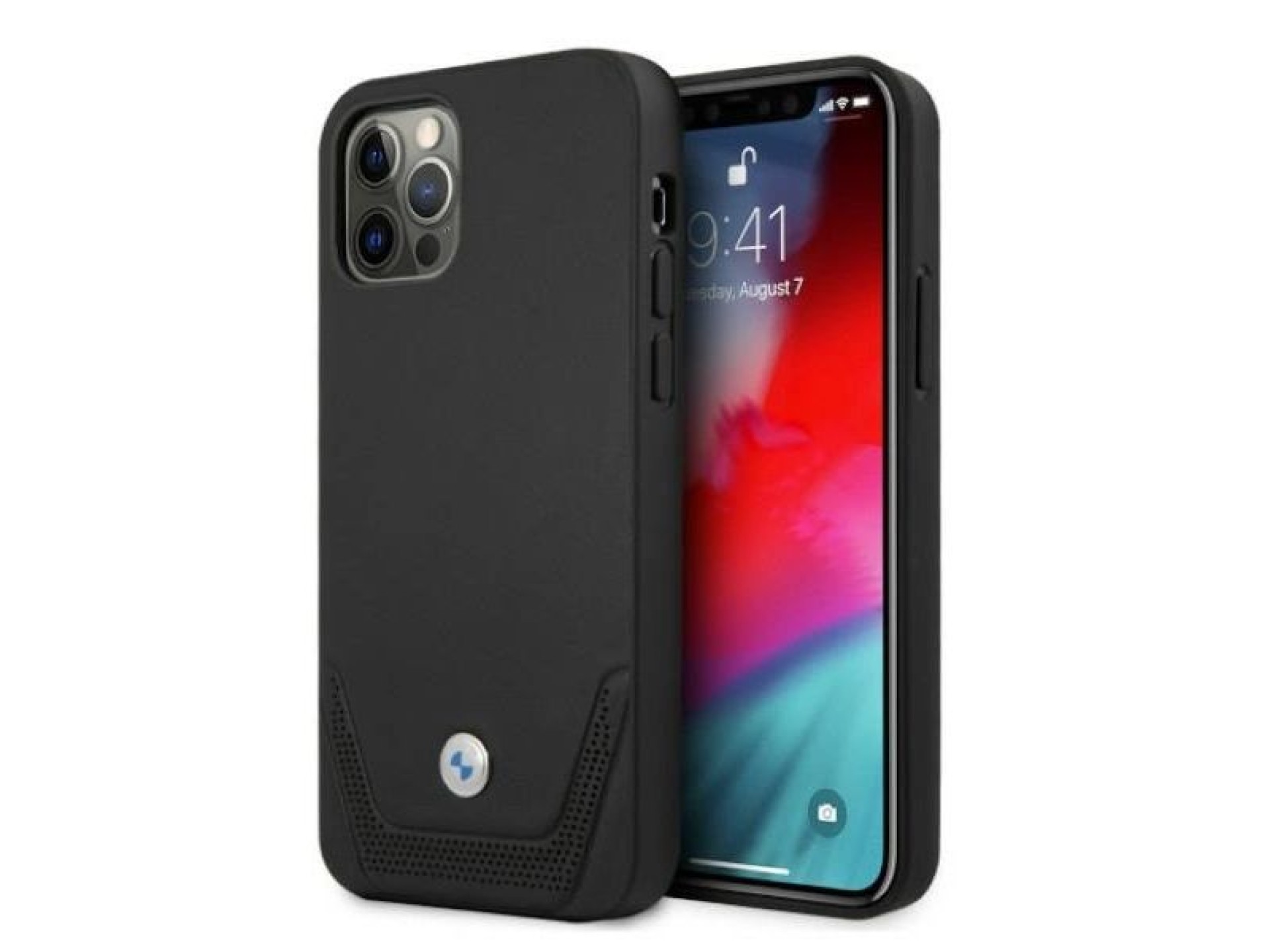 Capa BMW em couro perfurado para iPhone 12 / iPhone 12 Pro - Preta