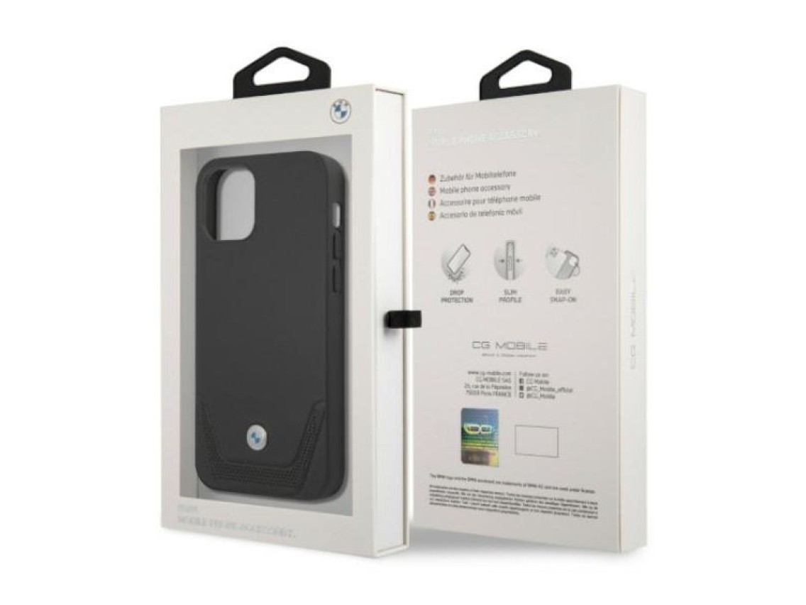 Capa BMW em couro perfurado para iPhone 12 / iPhone 12 Pro - Preta