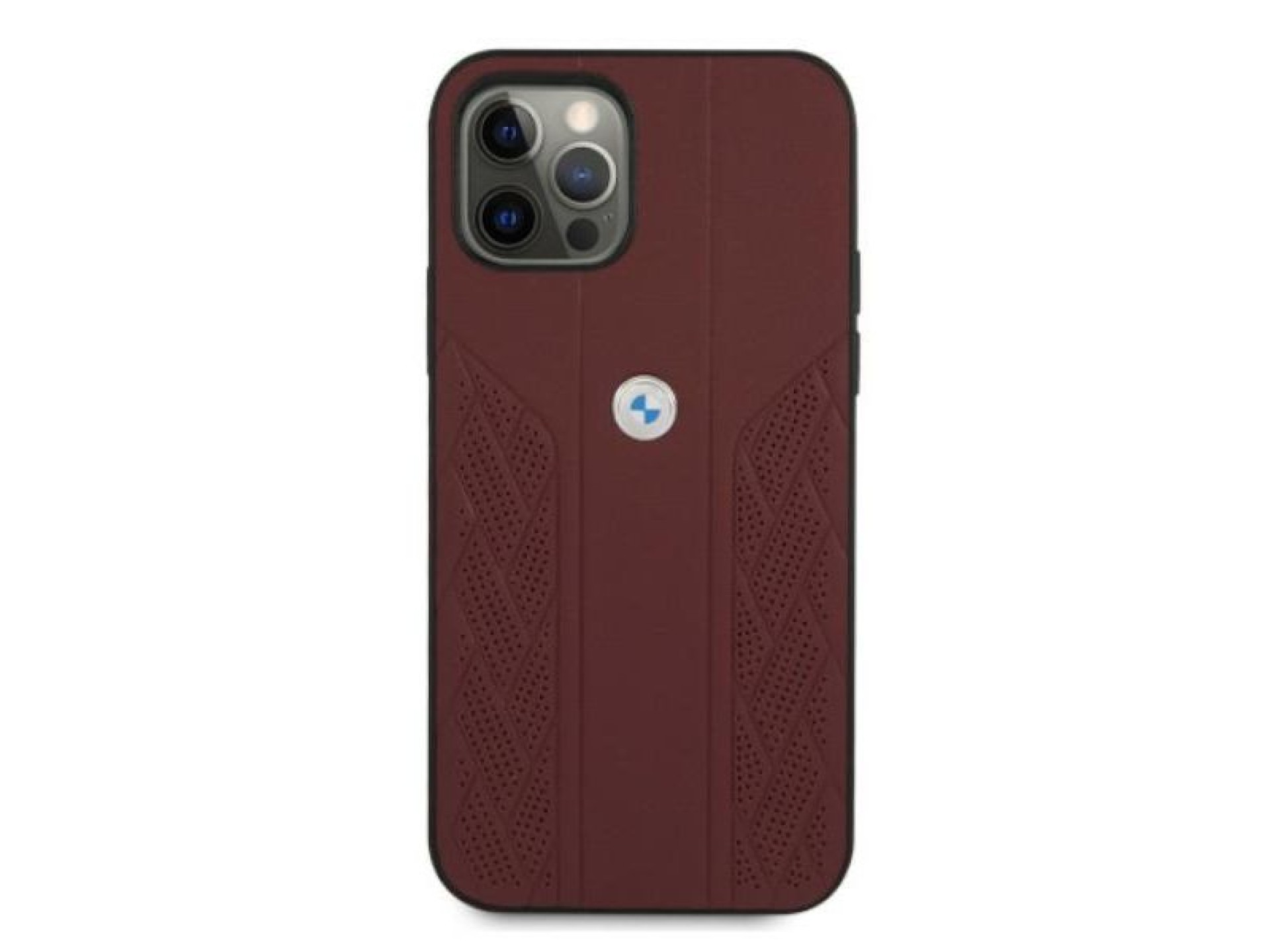 Capa BMW em couro perfurado com curvatura para iPhone 12 / iPhone 12 Pro - Vermelha