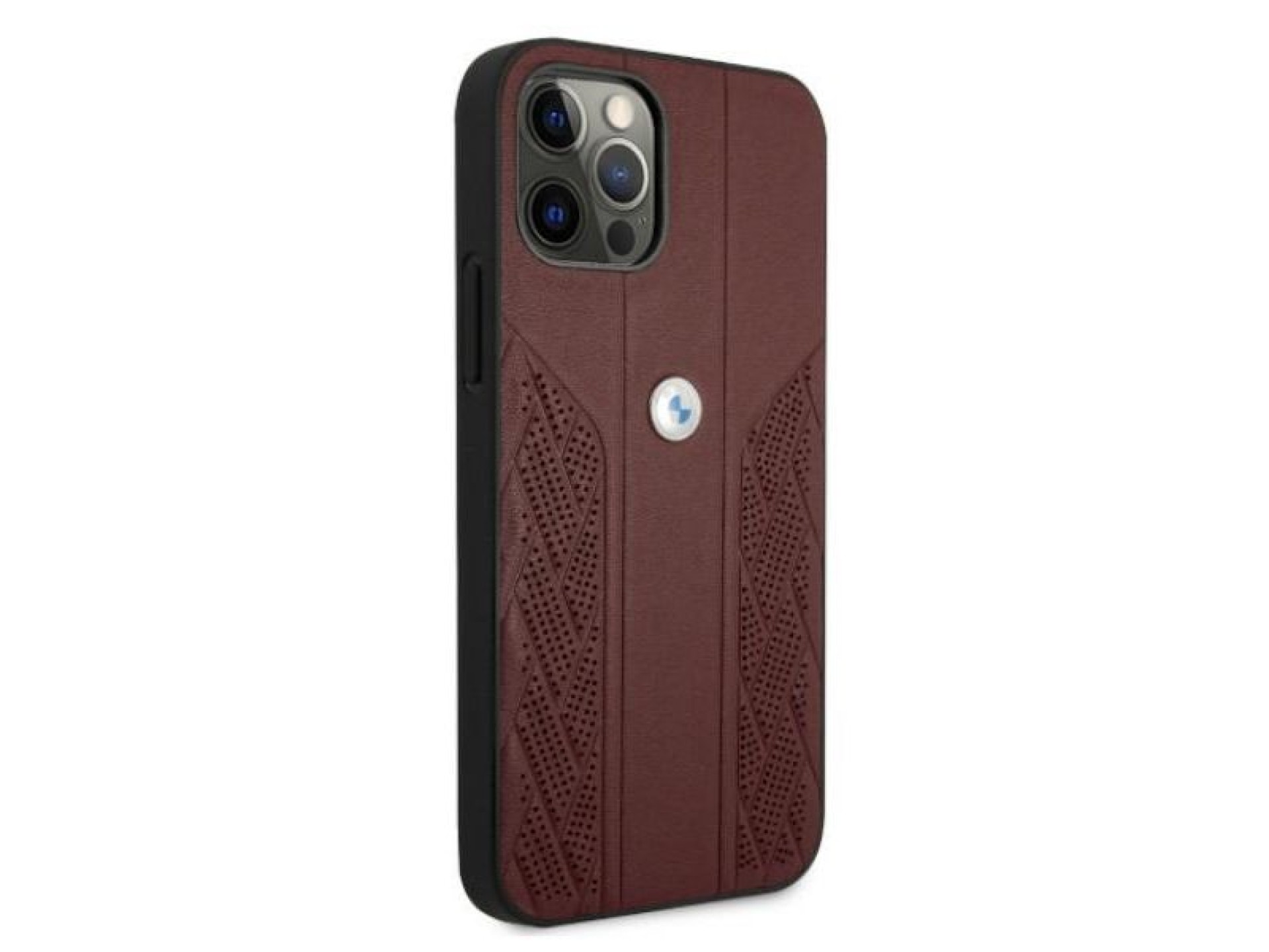 Capa BMW em couro perfurado com curvatura para iPhone 12 / iPhone 12 Pro - Vermelha