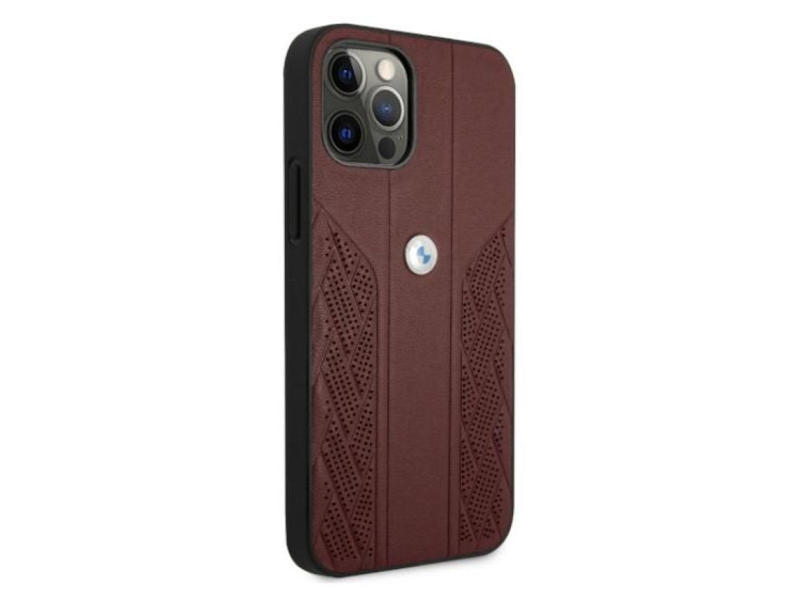 Capa BMW em couro perfurado com curvatura para iPhone 12 / iPhone 12 Pro - Vermelha