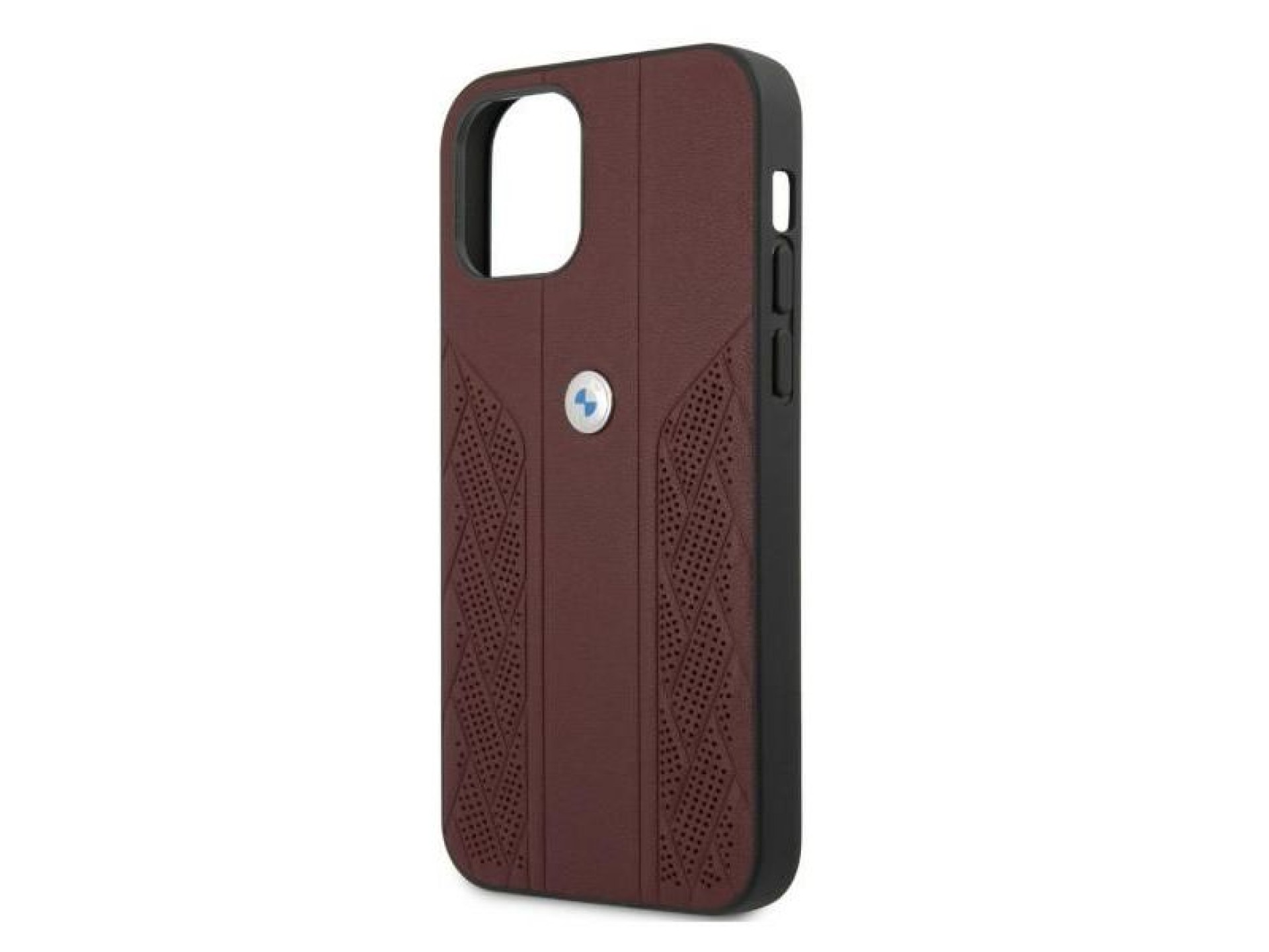 Capa BMW em couro perfurado com curvatura para iPhone 12 / iPhone 12 Pro - Vermelha