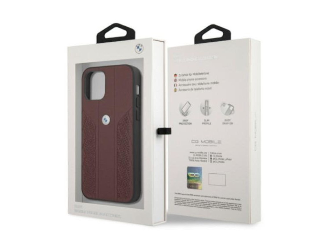 Capa BMW em couro perfurado com curvatura para iPhone 12 / iPhone 12 Pro - Vermelha