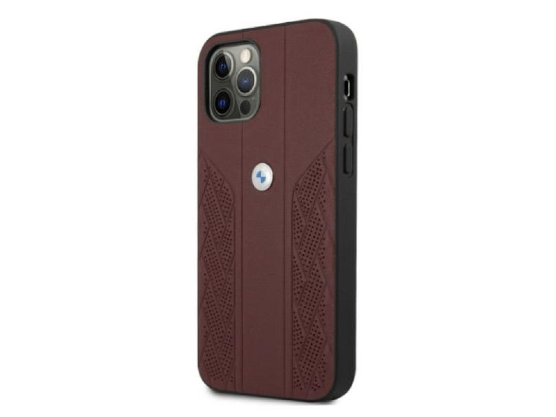 Capa BMW em couro perfurado com curvatura para iPhone 12 Pro Max - Vermelha