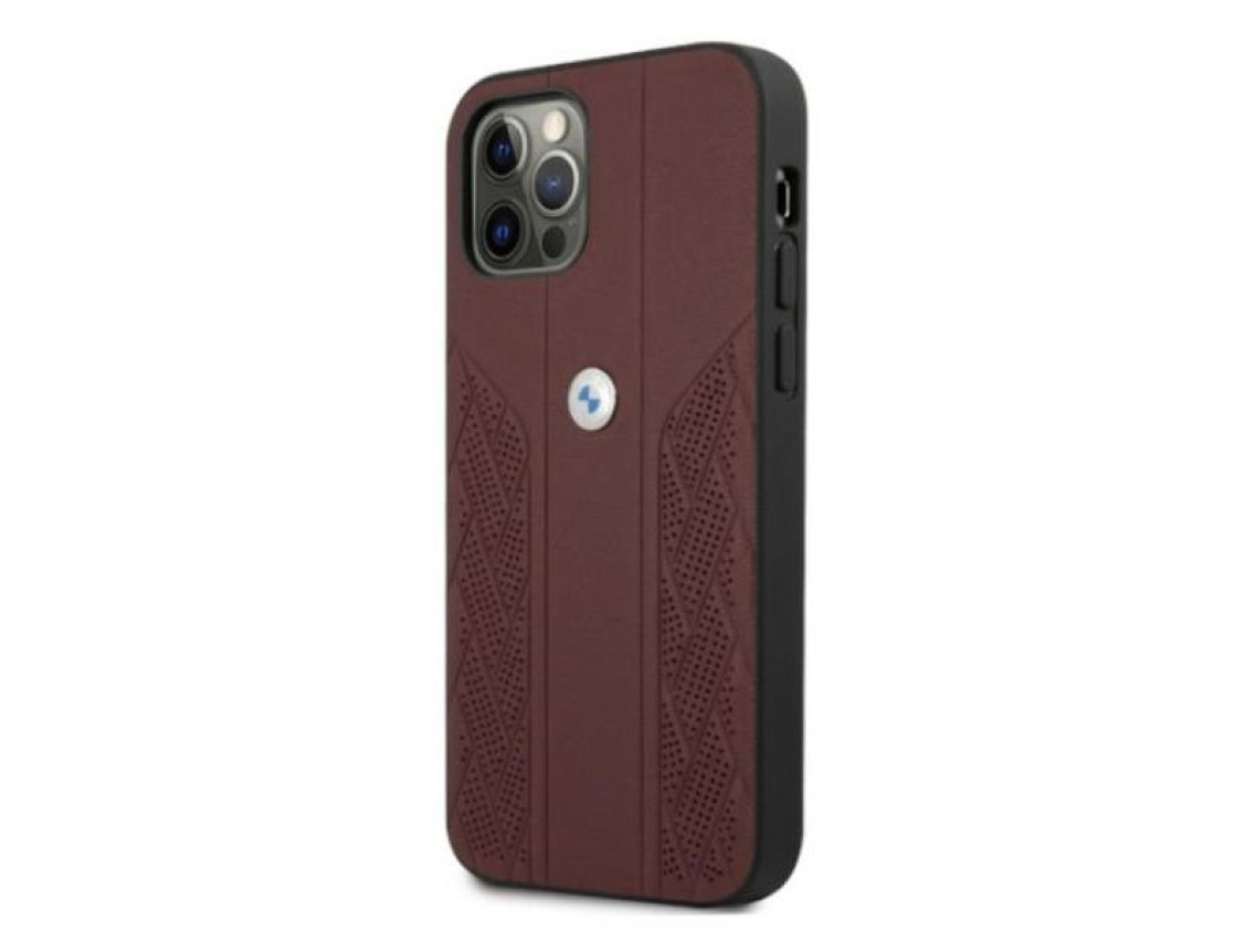 Capa BMW em couro perfurado com curvatura para iPhone 12 Pro Max - Vermelha