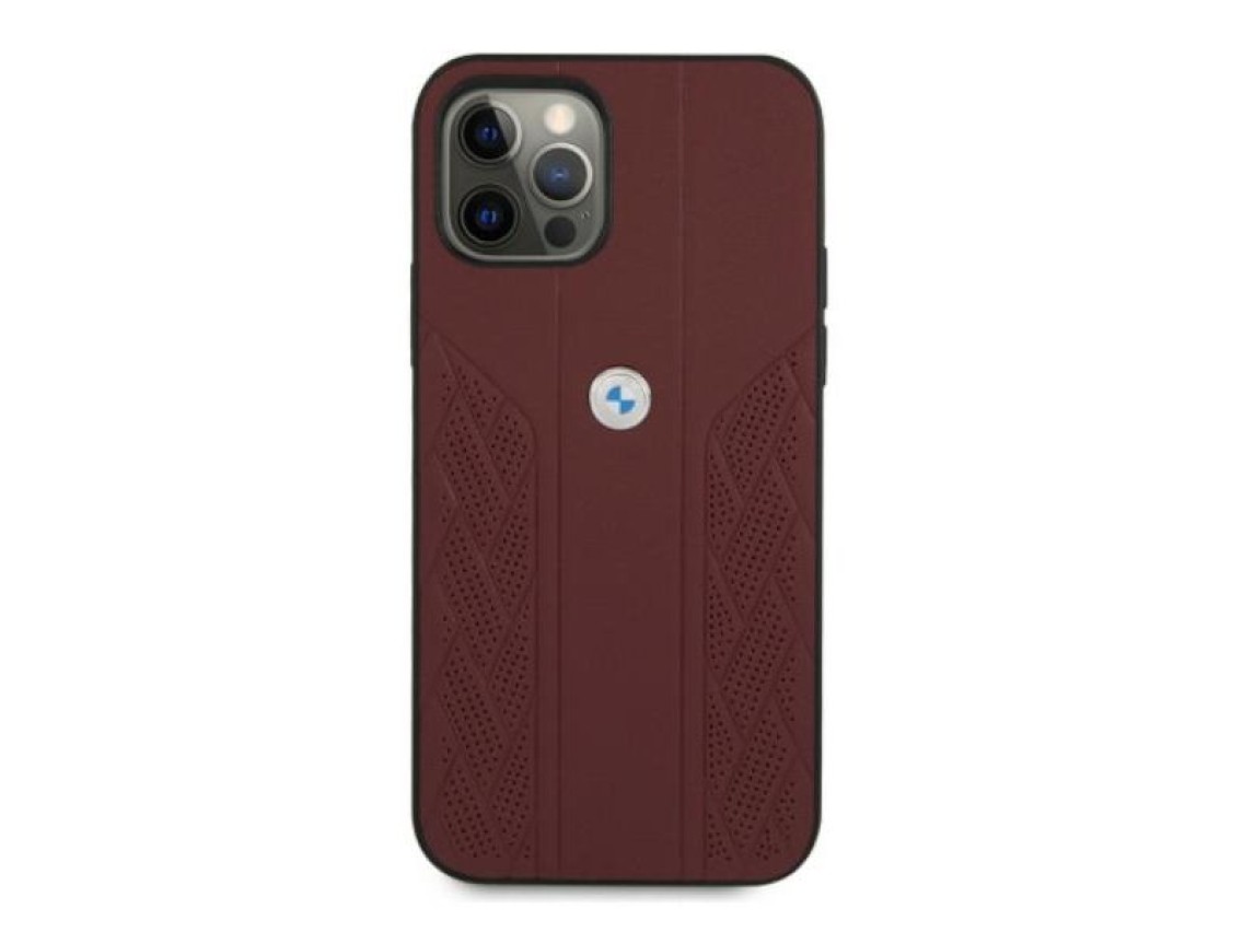 Capa BMW em couro perfurado com curvatura para iPhone 12 Pro Max - Vermelha