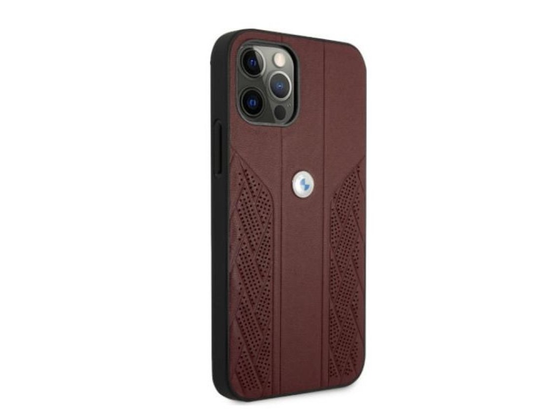 Capa BMW em couro perfurado com curvatura para iPhone 12 Pro Max - Vermelha